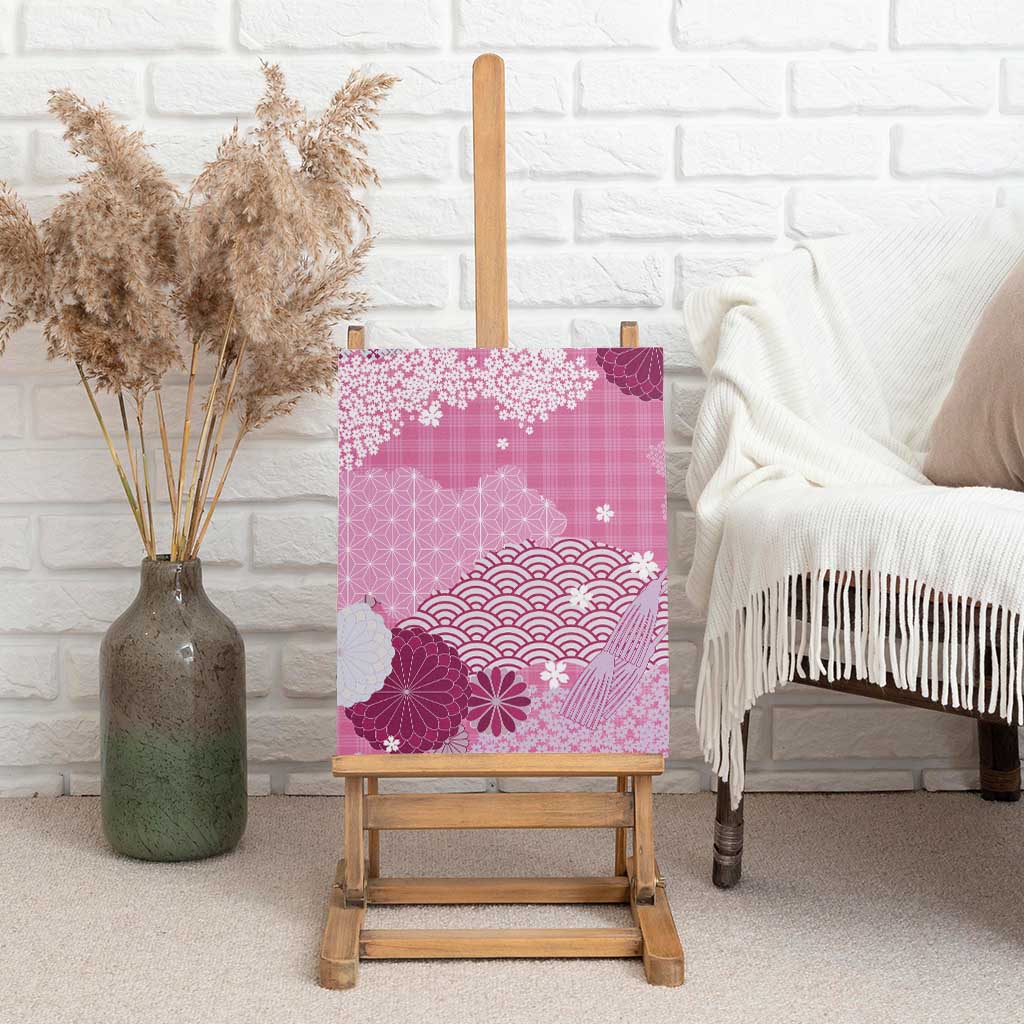 Pink Palaka Japanese Patterns Canvas Wall Art Asanoha Seigaiha Sakura Motif - Polynesian Pride