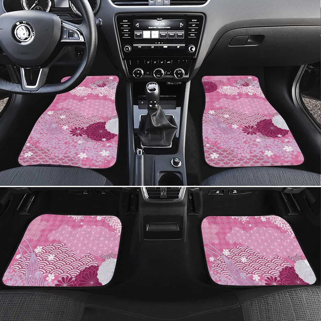 Pink Palaka Japanese Patterns Car Mats Asanoha Seigaiha Sakura Motif - Polynesian Pride