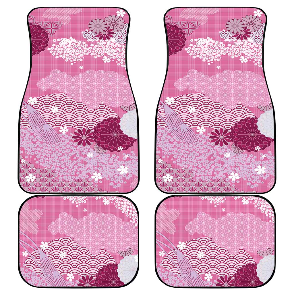 Pink Palaka Japanese Patterns Car Mats Asanoha Seigaiha Sakura Motif - Polynesian Pride