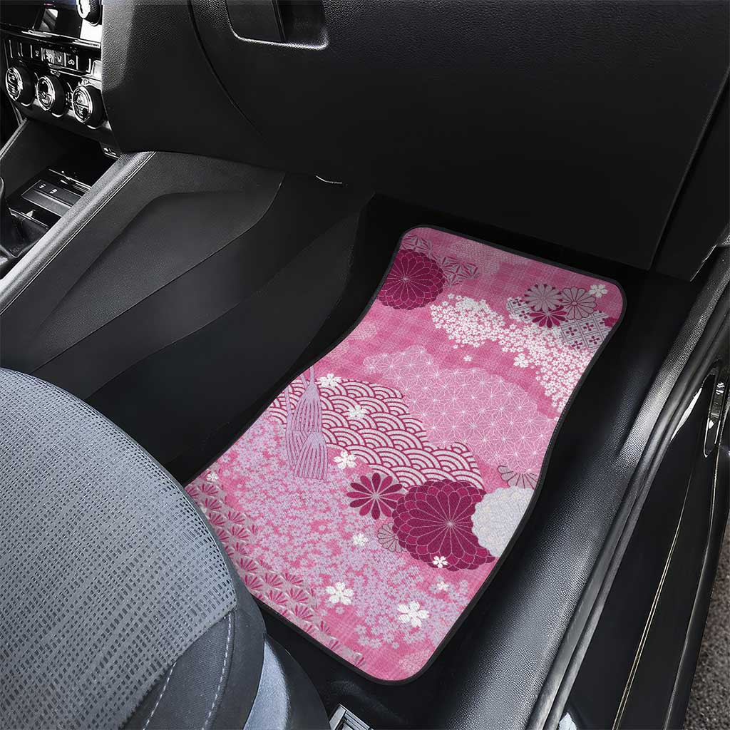 Pink Palaka Japanese Patterns Car Mats Asanoha Seigaiha Sakura Motif - Polynesian Pride