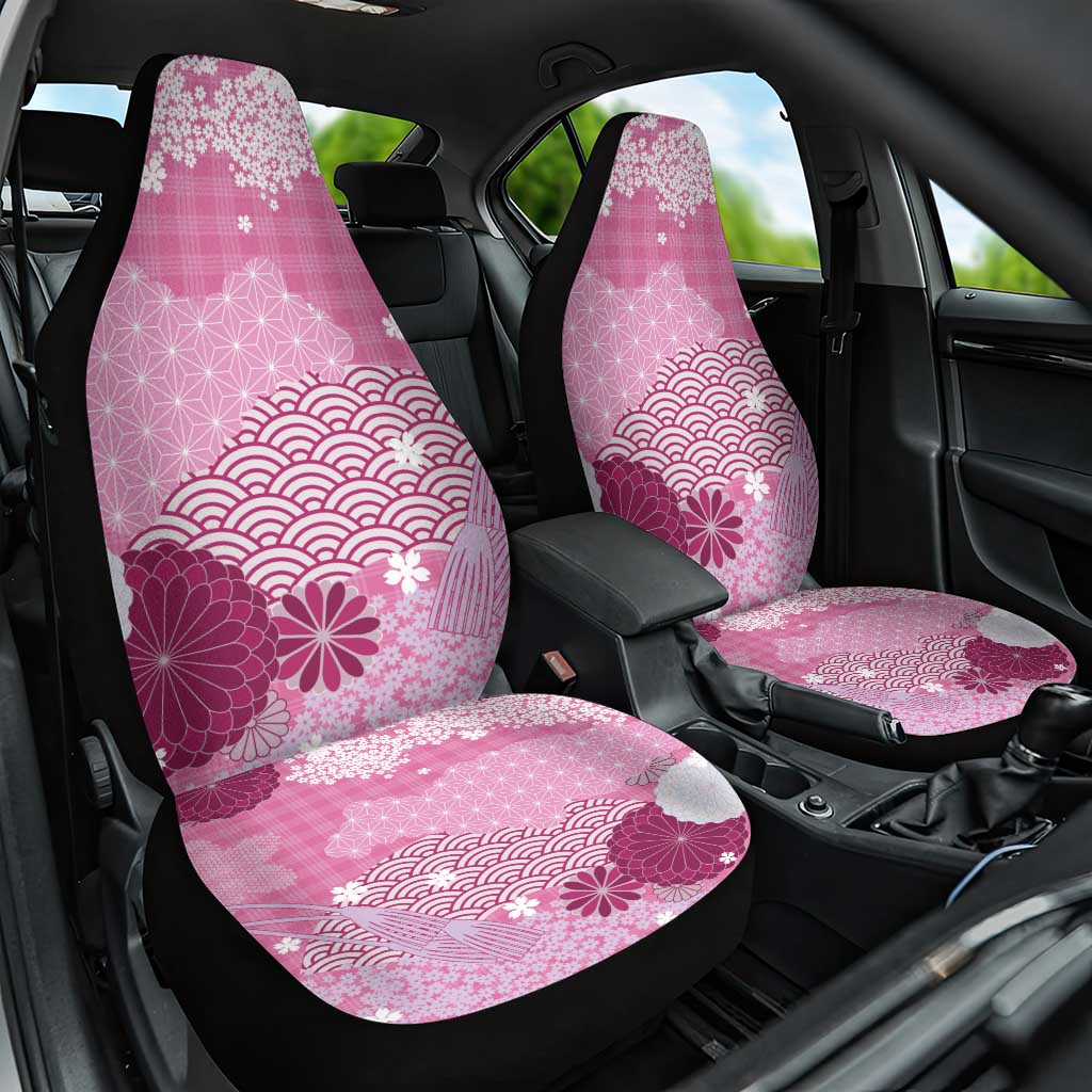Pink Palaka Japanese Patterns Car Seat Cover Asanoha Seigaiha Sakura Motif - Polynesian Pride
