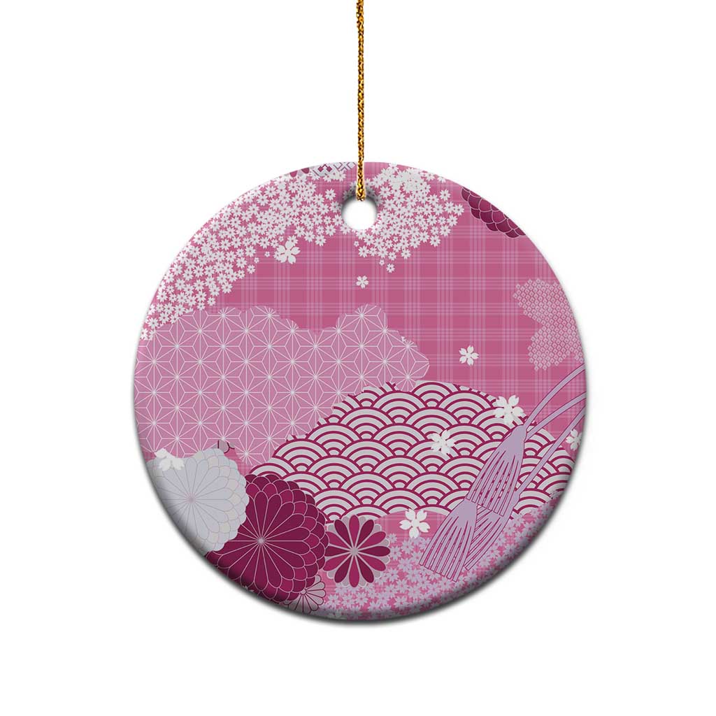 Pink Palaka Japanese Patterns Ceramic Ornament Asanoha Seigaiha Sakura Motif - Polynesian Pride