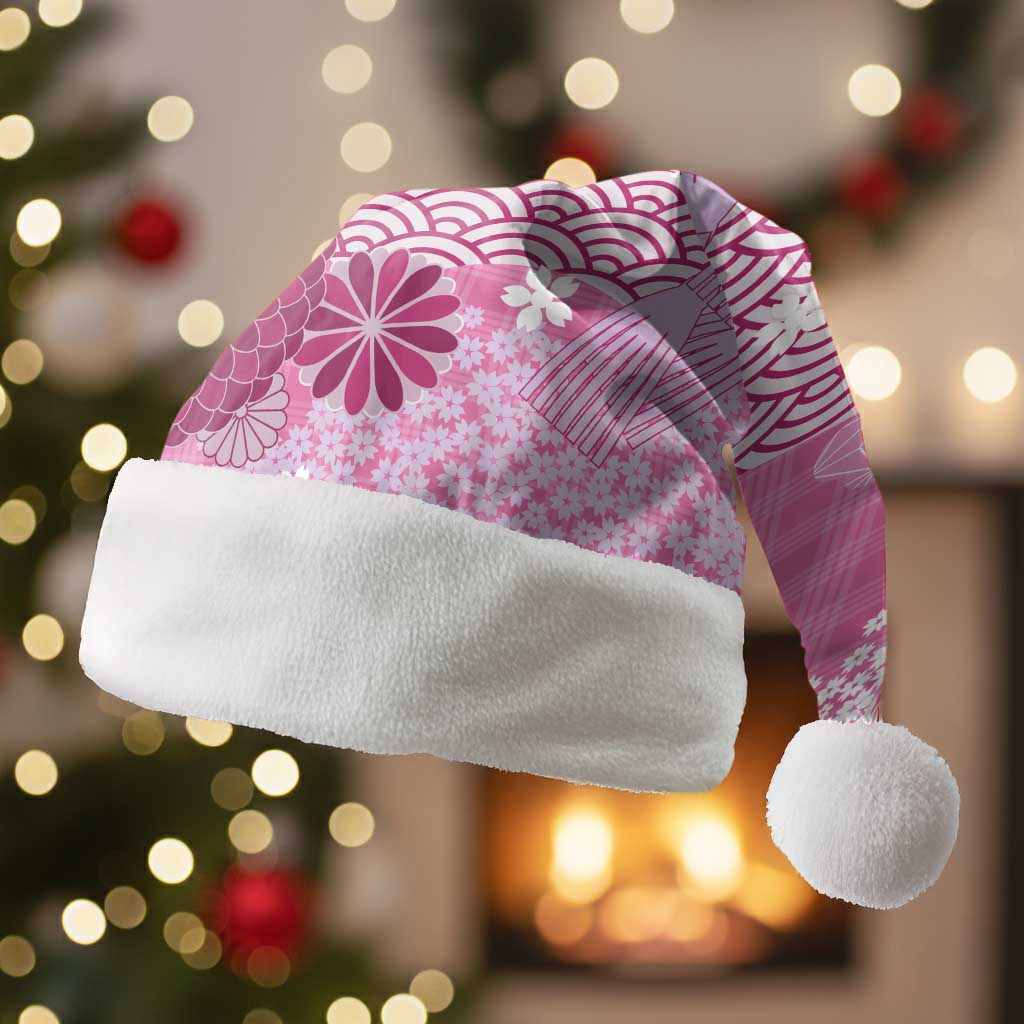 Pink Palaka Japanese Patterns Christmas Santa Hat Asanoha Seigaiha Sakura Motif - Polynesian Pride
