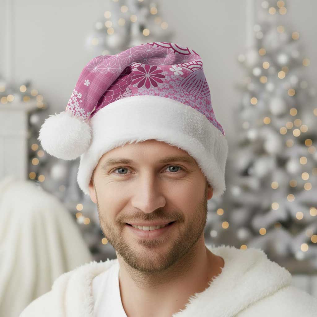 Pink Palaka Japanese Patterns Christmas Santa Hat Asanoha Seigaiha Sakura Motif - Polynesian Pride
