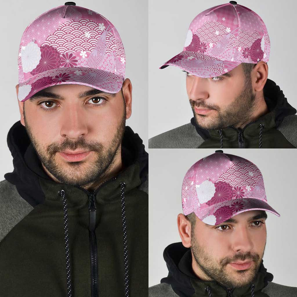 Pink Japanese Traditional Motifs Classic Cap Palaka With Asanoha Seigaiha Sakura - Polynesian Pride
