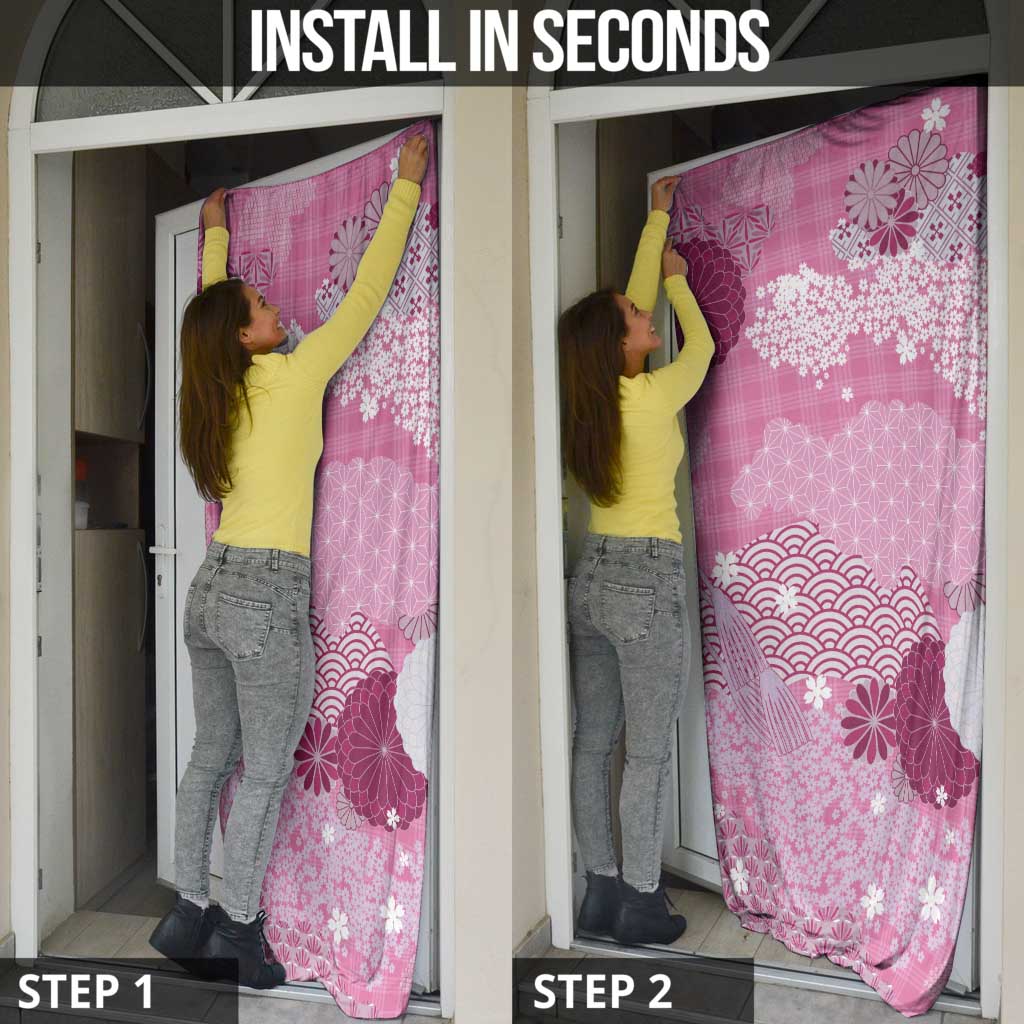 Pink Palaka Japanese Patterns Door Cover Asanoha Seigaiha Sakura Motif - Polynesian Pride