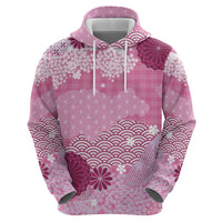 Pink Palaka Japanese Patterns Hoodie Asanoha Seigaiha Sakura Motif - Polynesian Pride