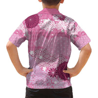 Pink Palaka Japanese Patterns Kid Hawaiian Shirt Asanoha Seigaiha Sakura Motif - Polynesian Pride