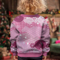 Pink Palaka Japanese Patterns Kid Ugly Christmas Sweater Asanoha Seigaiha Sakura Motif - Polynesian Pride
