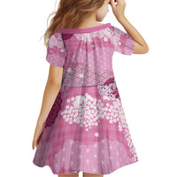 Pink Palaka Japanese Patterns Kid Short Sleeve Dress Asanoha Seigaiha Sakura Motif - Polynesian Pride