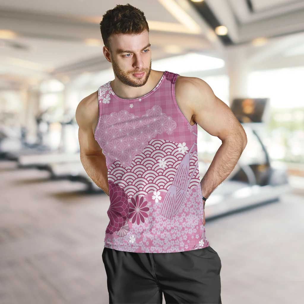 Pink Palaka Japanese Patterns Men Tank Top Asanoha Seigaiha Sakura Motif LT14 Pink - Polynesian Pride