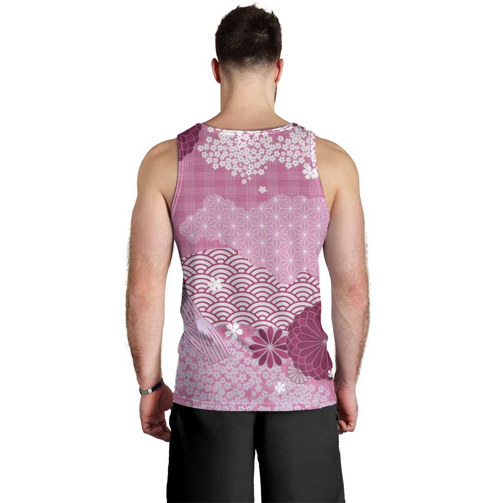 Pink Palaka Japanese Patterns Men Tank Top Asanoha Seigaiha Sakura Motif LT14 - Polynesian Pride