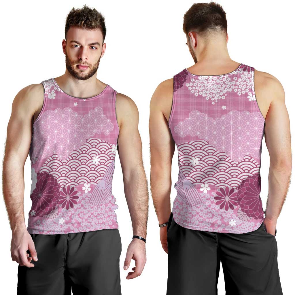 Pink Palaka Japanese Patterns Men Tank Top Asanoha Seigaiha Sakura Motif LT14 - Polynesian Pride