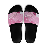 Pink Palaka Japanese Patterns Slide Sandals Asanoha Seigaiha Sakura Motif - Polynesian Pride