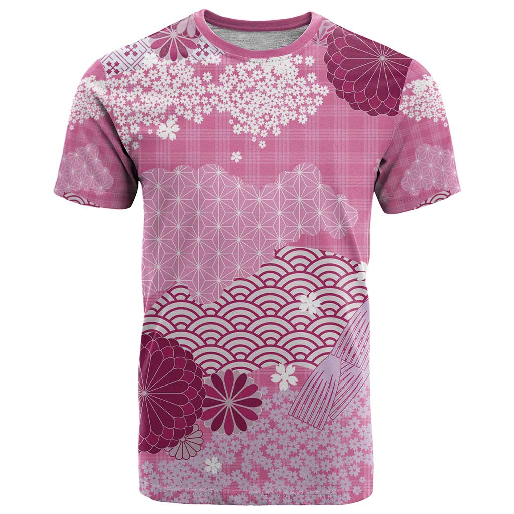 Pink Palaka Japanese Patterns T Shirt Asanoha Seigaiha Sakura Motif - Polynesian Pride