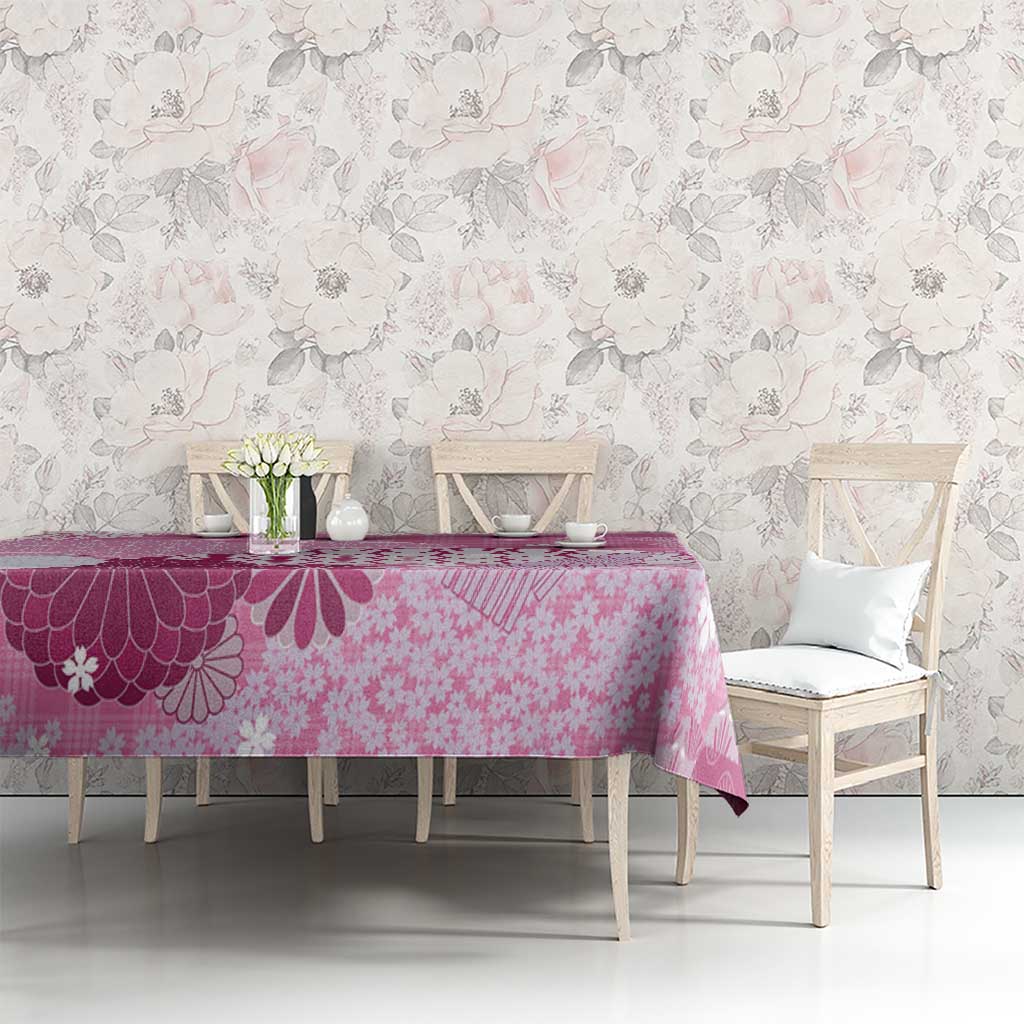 Pink Palaka Japanese Patterns Tablecloth Asanoha Seigaiha Sakura Motif - Polynesian Pride