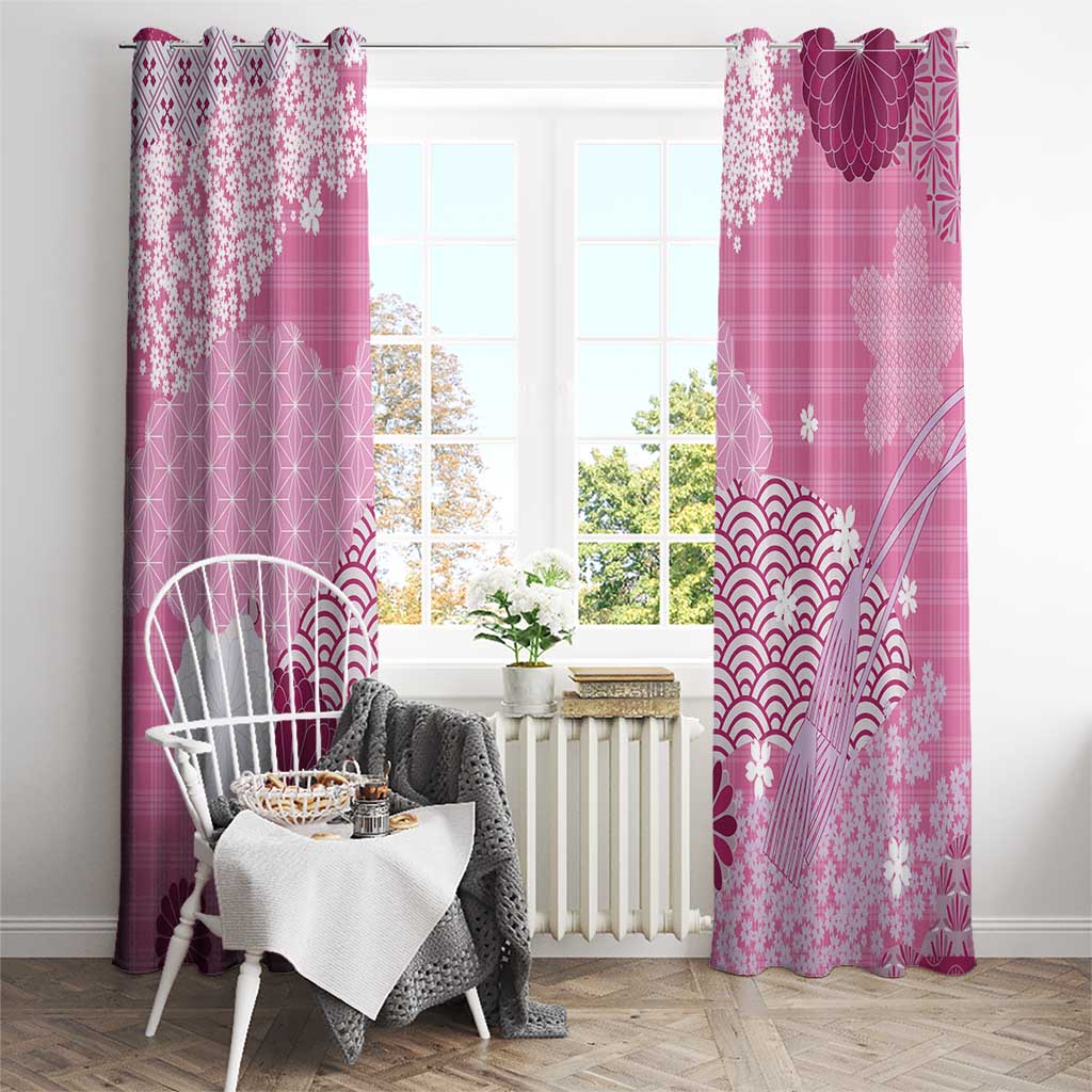 Pink Palaka Japanese Patterns Window Curtain Asanoha Seigaiha Sakura Motif - Polynesian Pride