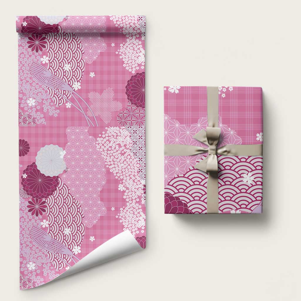 Pink Palaka Japanese Patterns Wrapping Paper Asanoha Seigaiha Sakura Motif - Polynesian Pride