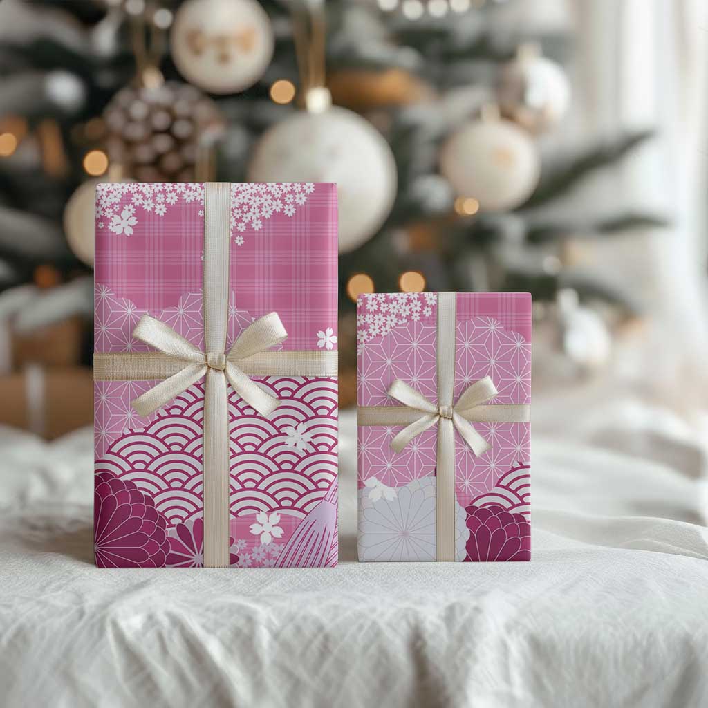 Pink Palaka Japanese Patterns Wrapping Paper Asanoha Seigaiha Sakura Motif - Polynesian Pride