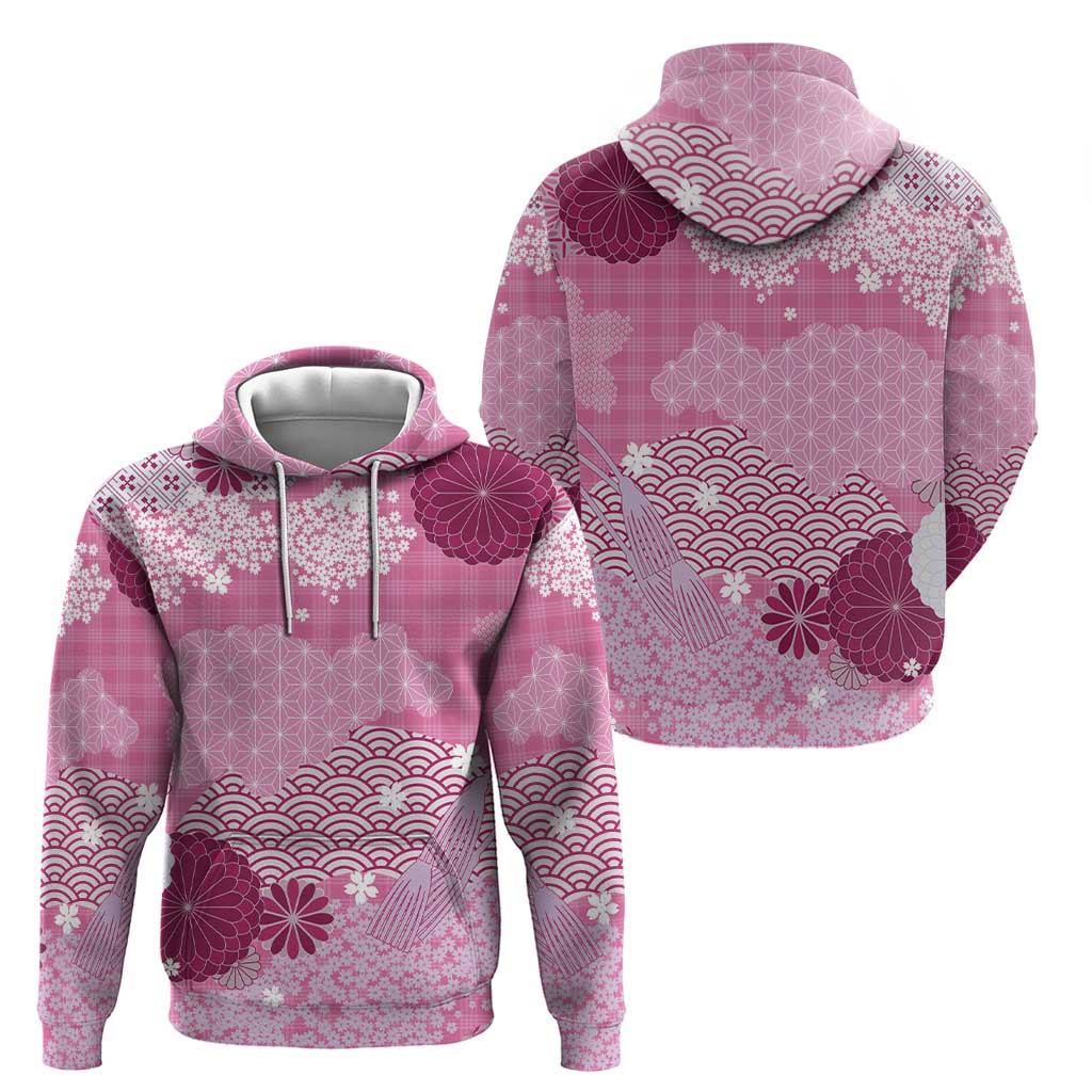 Pink Palaka Japanese Patterns Zip Hoodie Asanoha Seigaiha Sakura Motif - Polynesian Pride