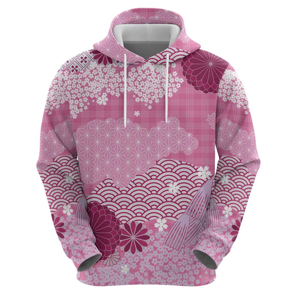 Pink Palaka Japanese Patterns Zip Hoodie Asanoha Seigaiha Sakura Motif - Polynesian Pride