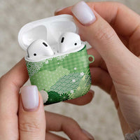 Green Palaka Japanese Patterns AirPods Case Asanoha Seigaiha Sakura Motif - Polynesian Pride