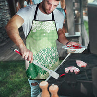 Green Palaka Japanese Patterns Apron Asanoha Seigaiha Sakura Motif - Polynesian Pride