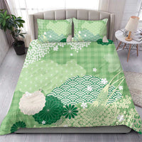 Green Palaka Japanese Patterns Bedding Set Asanoha Seigaiha Sakura Motif - Polynesian Pride