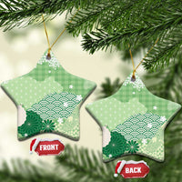 Green Palaka Japanese Patterns Ceramic Ornament Asanoha Seigaiha Sakura Motif - Polynesian Pride