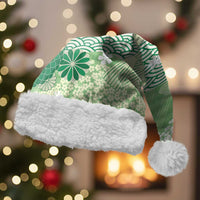 Green Palaka Japanese Patterns Christmas Santa Hat Asanoha Seigaiha Sakura Motif - Polynesian Pride