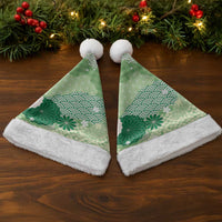 Green Palaka Japanese Patterns Christmas Santa Hat Asanoha Seigaiha Sakura Motif - Polynesian Pride