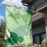 Green Palaka Japanese Patterns Garden Flag Asanoha Seigaiha Sakura Motif - Polynesian Pride