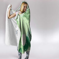 Green Palaka Japanese Patterns Hooded Blanket Asanoha Seigaiha Sakura Motif - Polynesian Pride