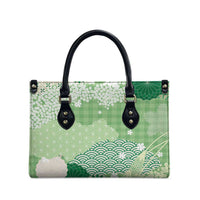 Green Palaka Japanese Patterns Leather Bag Asanoha Seigaiha Sakura Motif - Polynesian Pride