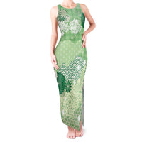 Green Palaka Japanese Patterns Tank Maxi Dress Asanoha Seigaiha Sakura Motif - Polynesian Pride