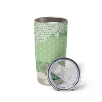 Green Palaka Japanese Patterns Tumbler Cup Asanoha Seigaiha Sakura Motif - Polynesian Pride