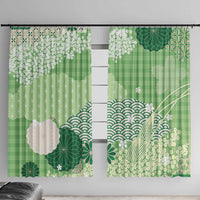 Green Palaka Japanese Patterns Window Curtain Asanoha Seigaiha Sakura Motif - Polynesian Pride