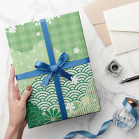 Green Palaka Japanese Patterns Wrapping Paper Asanoha Seigaiha Sakura Motif - Polynesian Pride