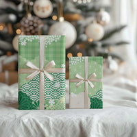 Green Palaka Japanese Patterns Wrapping Paper Asanoha Seigaiha Sakura Motif - Polynesian Pride