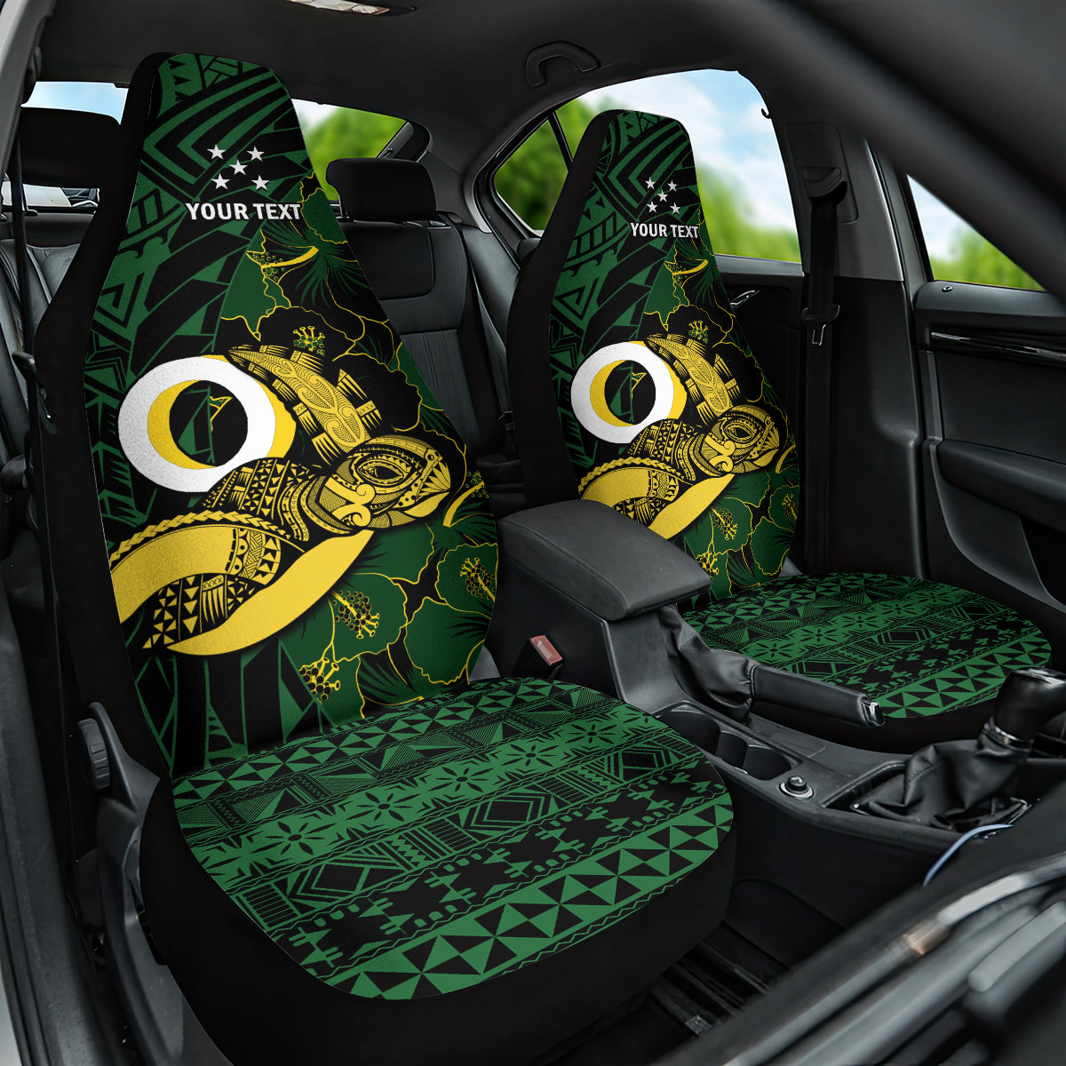 Personalised Solomon Islands Western Province Day Car Seat Cover Sea Turtle Mix Polynesian Hibiscus Pattern LT14 One Size Green - Polynesian Pride