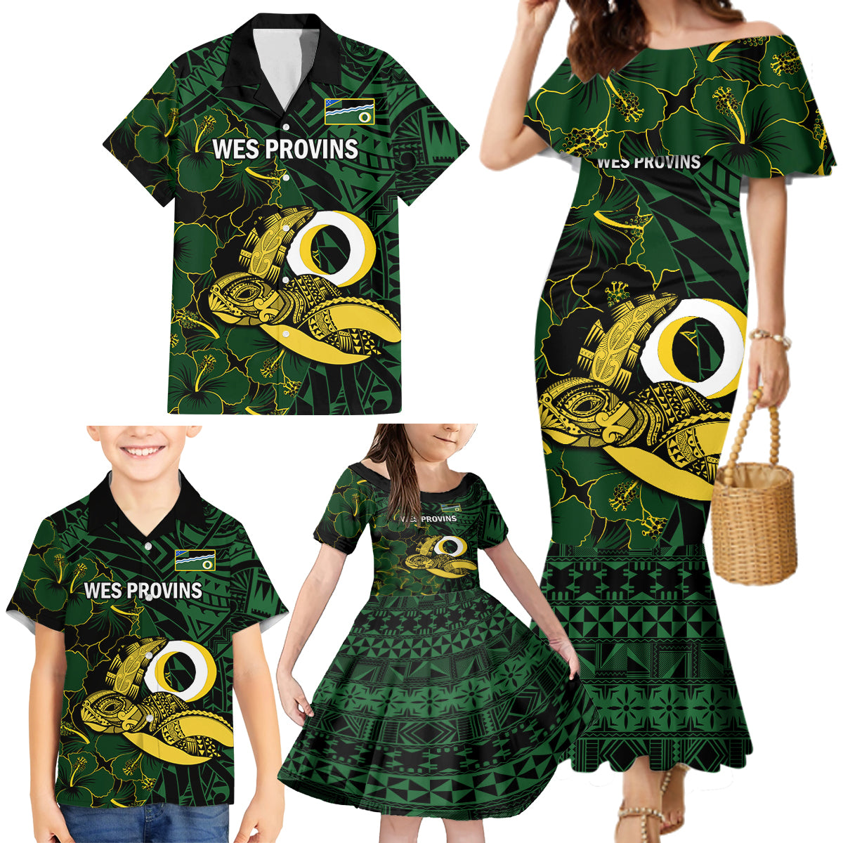 Personalised Solomon Islands Western Province Day Family Matching Mermaid Dress and Hawaiian Shirt Sea Turtle Mix Polynesian Hibiscus Pattern LT14 - Polynesian Pride