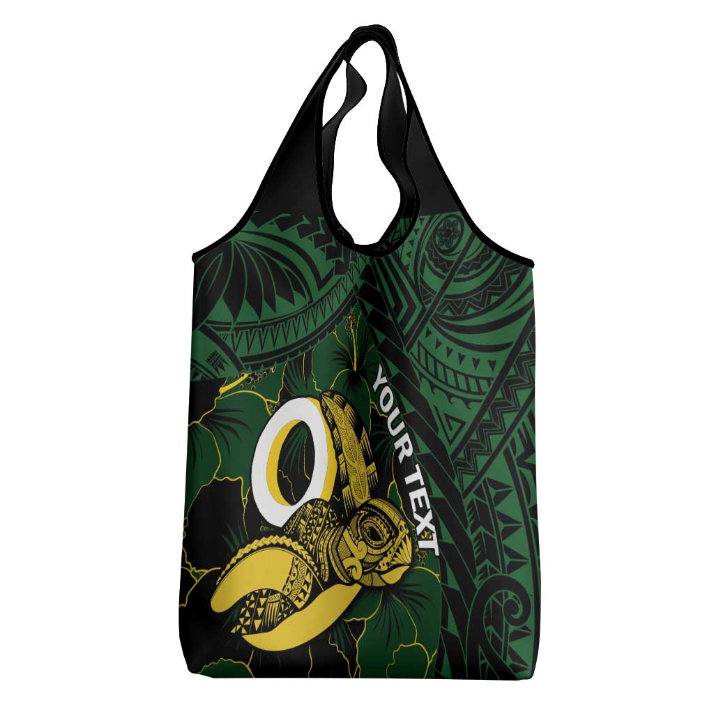 Personalised Solomon Islands Western Province Day Grocery Bag Sea Turtle Mix Polynesian Hibiscus Pattern