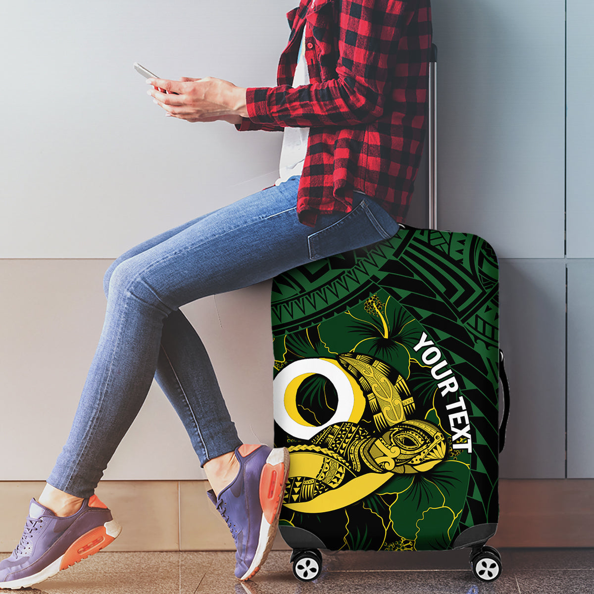 Personalised Solomon Islands Western Province Day Luggage Cover Sea Turtle Mix Polynesian Hibiscus Pattern LT14 - Polynesian Pride