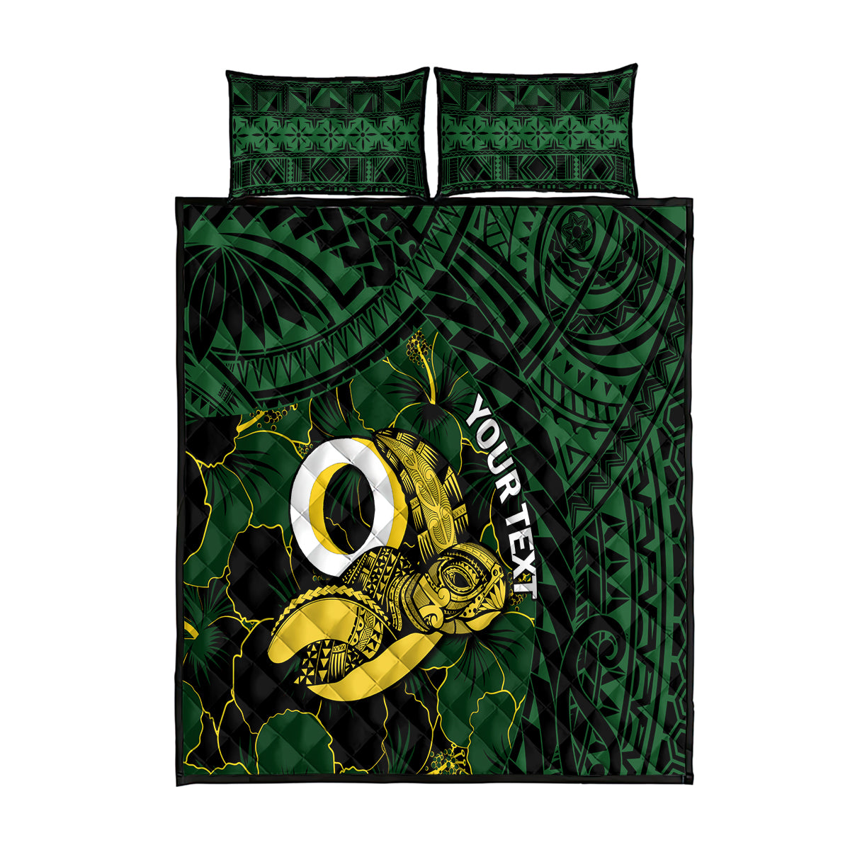 Personalised Solomon Islands Western Province Day Quilt Bed Set Sea Turtle Mix Polynesian Hibiscus Pattern LT14 Green - Polynesian Pride