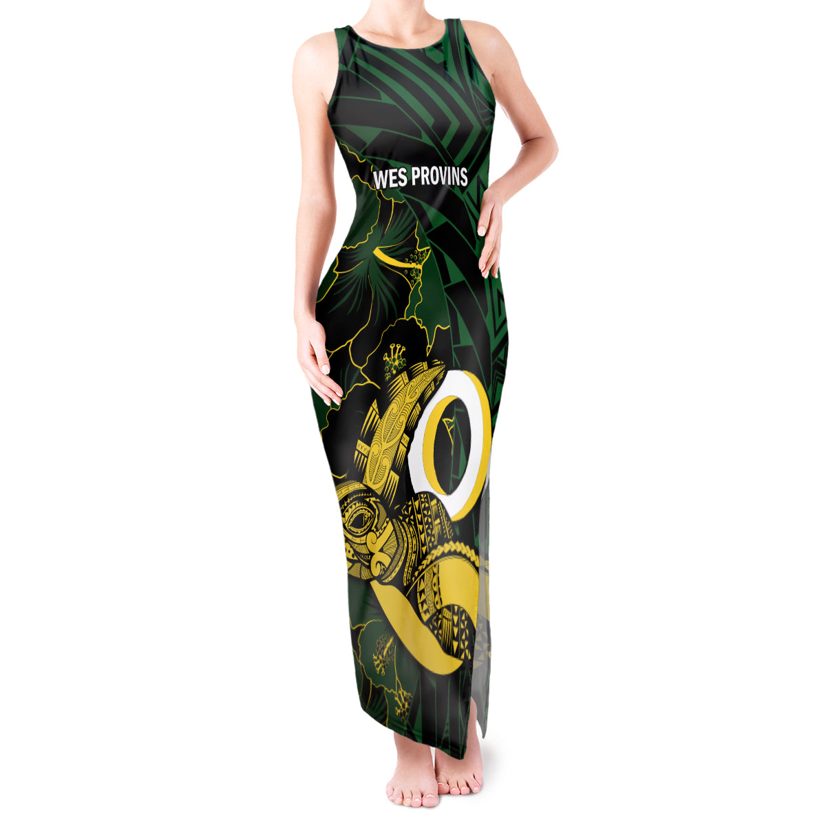 Personalised Solomon Islands Western Province Day Tank Maxi Dress Sea Turtle Mix Polynesian Hibiscus Pattern LT14 Women Green - Polynesian Pride