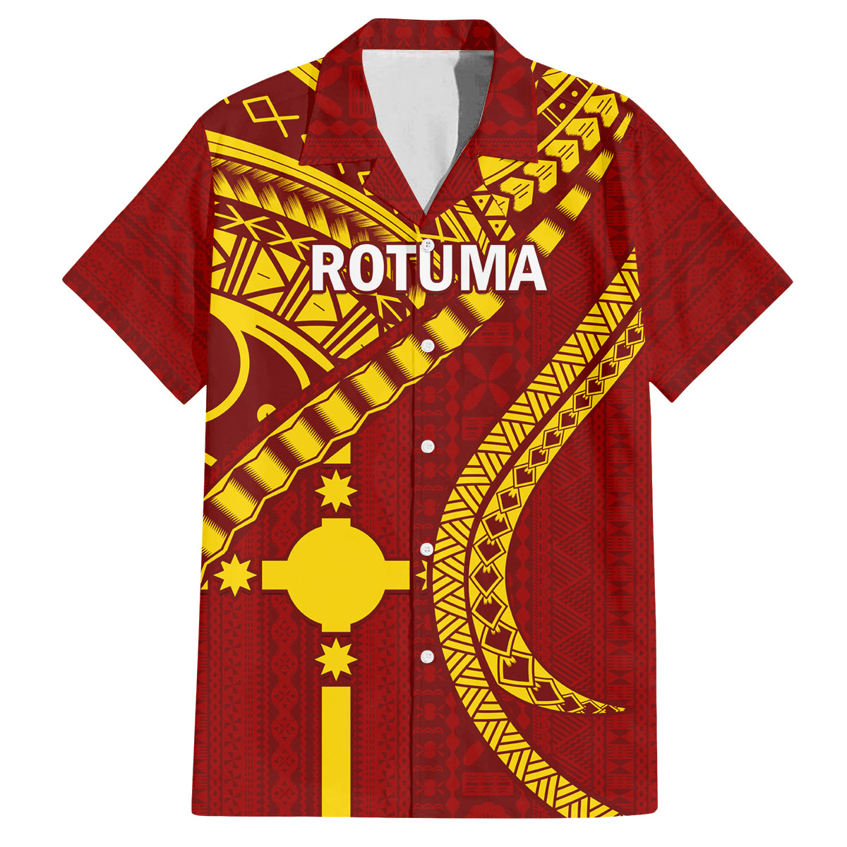 Personalised Fiji Rotuma Family Matching Long Sleeve Bodycon Dress and Hawaiian Shirt Fijian Tapa Pattern LT14 Dad's Shirt - Short Sleeve Maroon - Polynesian Pride
