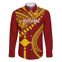 Personalised Fiji Rotuma Family Matching Off Shoulder Short Dress and Hawaiian Shirt Fijian Tapa Pattern LT14 Dad's Shirt - Long Sleeve Maroon - Polynesian Pride