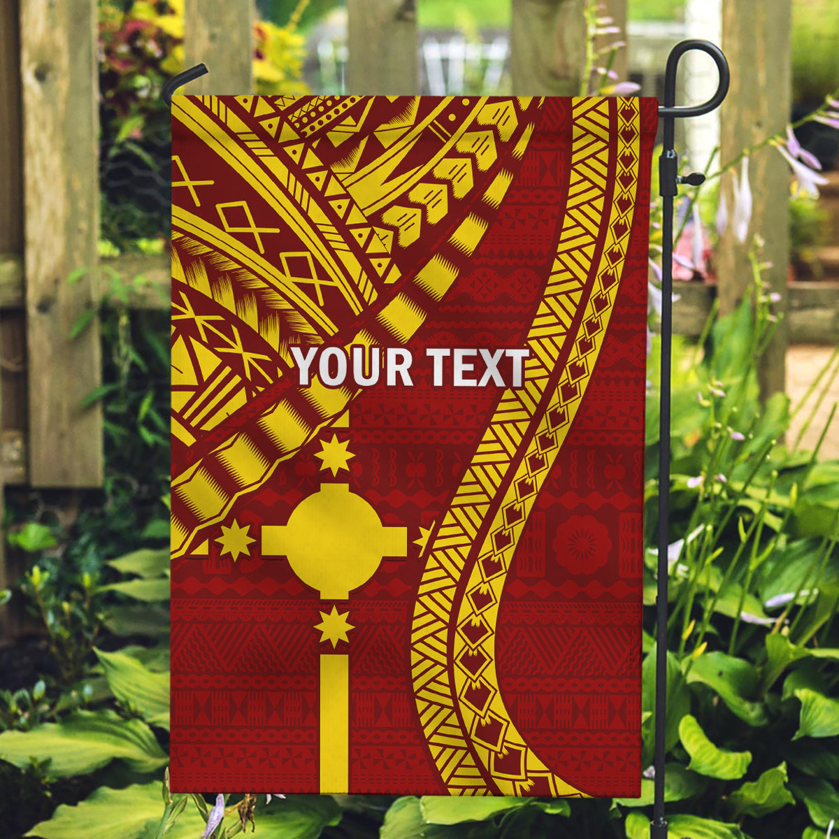 Personalised Fiji Rotuma Garden Flag Fijian Tapa Pattern LT14 Garden Flag Maroon - Polynesian Pride