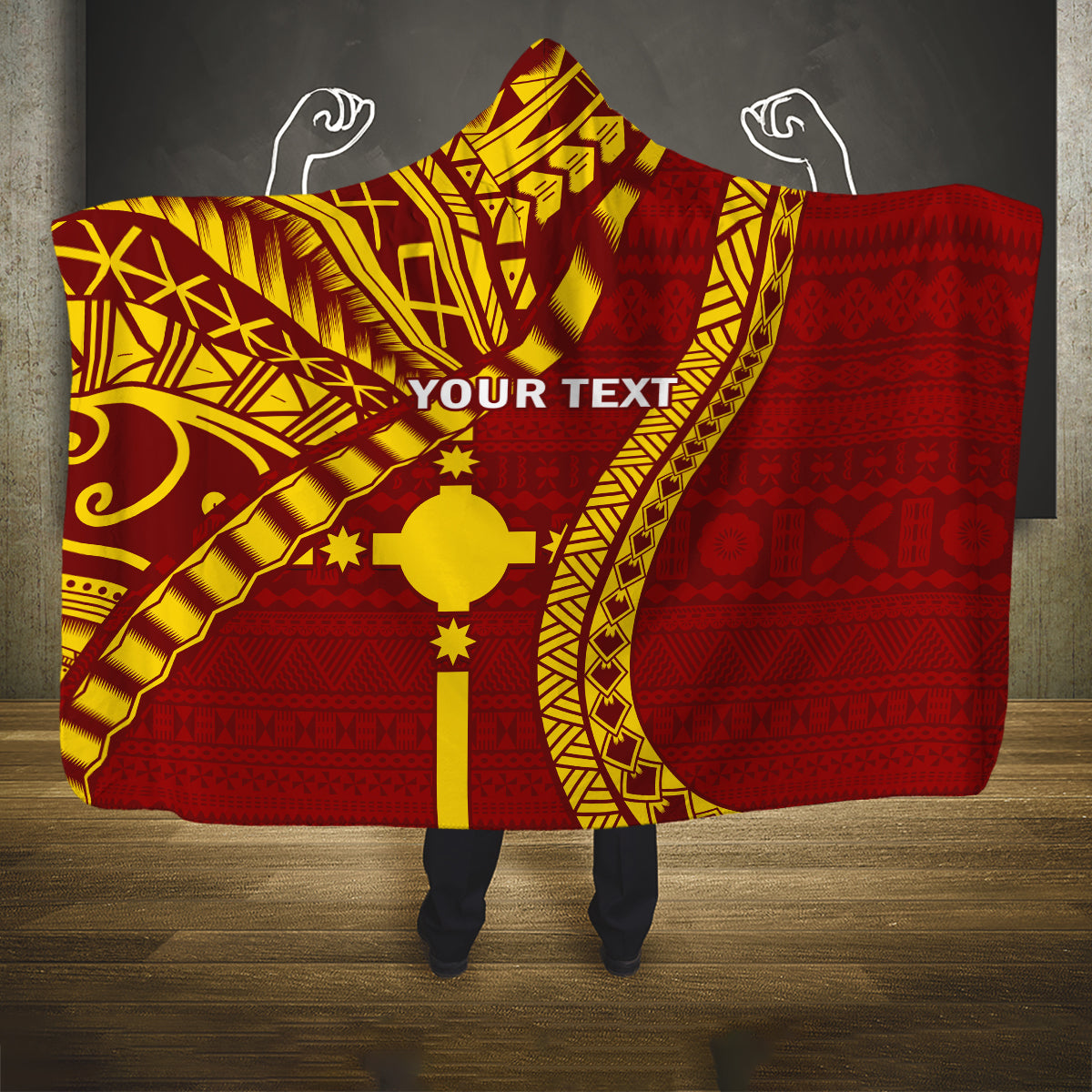 Personalised Fiji Rotuma Hooded Blanket Fijian Tapa Pattern LT14 One Size Maroon - Polynesian Pride