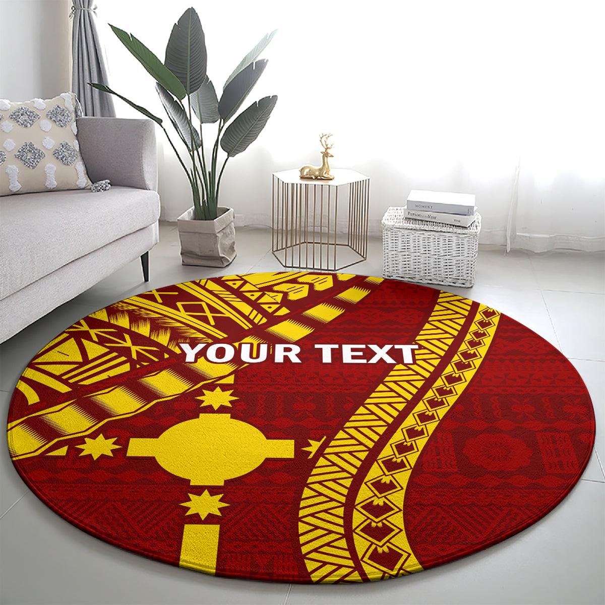 Personalised Fiji Rotuma Round Carpet Fijian Tapa Pattern LT14 - Polynesian Pride